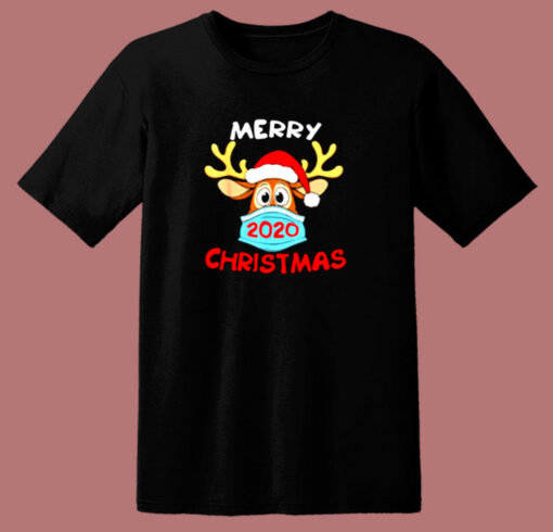 Merry Christmas 2020 Quarantine Reindeer Mask Christmas 80s T Shirt