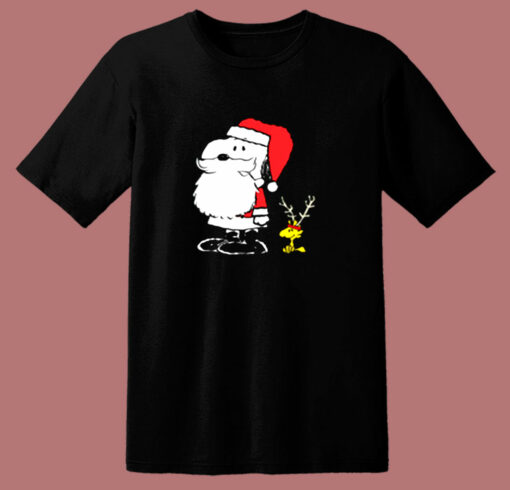 Peanuts Snoopy Woodstock Antlers Santa Claus 80s T Shirt