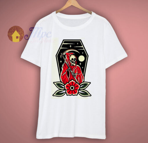 Reaper and Rose Skull Halloween T Shirt