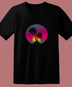 Retro 80s Aesthetic Sunset In A Circle 80s T Shirt 2