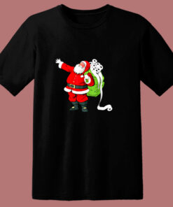 Santa With Face Mask And Toilet Paper Funny Christmas 80s T Shirt