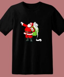 Santa With Face Mask And Toilet Paper Funny Christmas 80s T Shirt