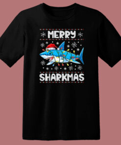 Sharkmas Shark Santa Hat T Shirt Style