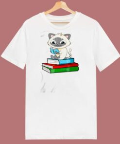 Siamese Cat Loves Books 80s T Shirt