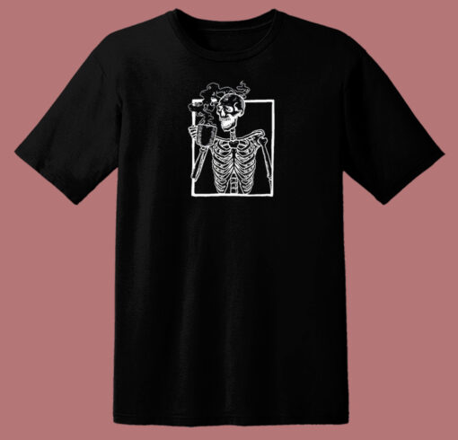 Skeleton Drinking Coffee 80s T Shirt