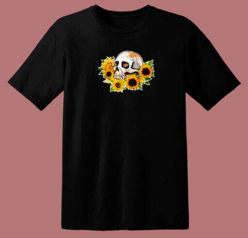 Skull Sunflower Retro 80s T Shirt