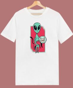 Space Alien Cat Funny 80s T Shirt Style