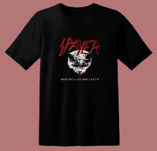 Spayer Funny Vintage Style Slayer Parody Cat 80s T Shirt