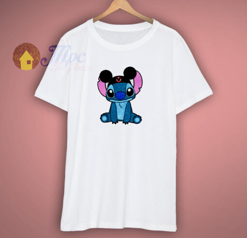 Stitch Mickey Hat Glitter T Shirt