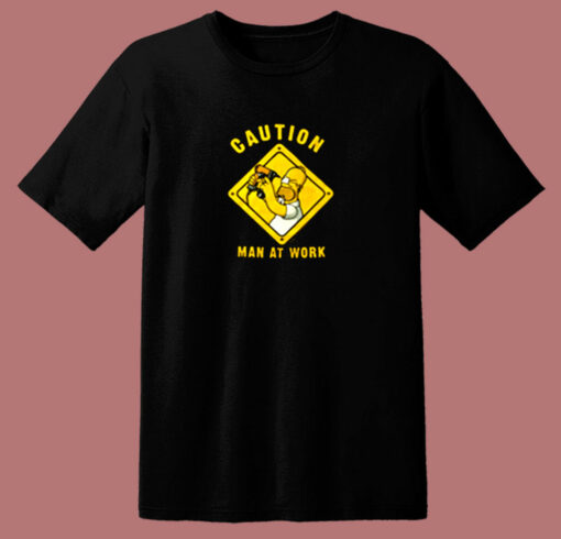 The Simpsons Homer Simpson Caution Man At Work 80s T Shirt