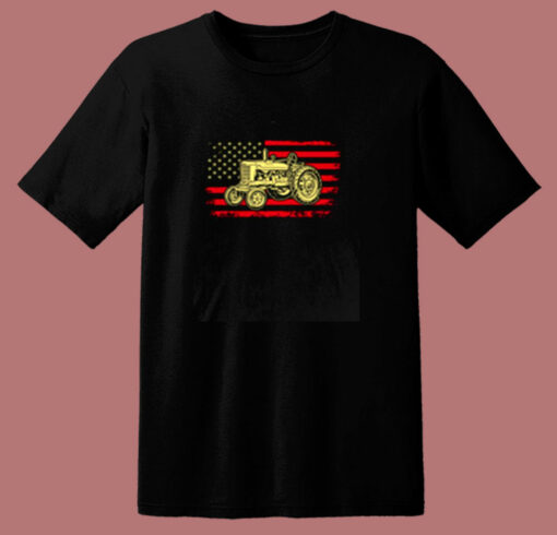 Tractor American Flag Farming Vehicles Cars 80s T Shirt