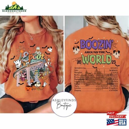 2 Sided Epcot World Tour Halloween Shirt Boozin Around The 2023 Sweatshirt Classic