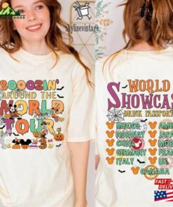 2 Sided Epcot World Tour Halloween Shirt Boozin Around The 2023 Unisex Hoodie