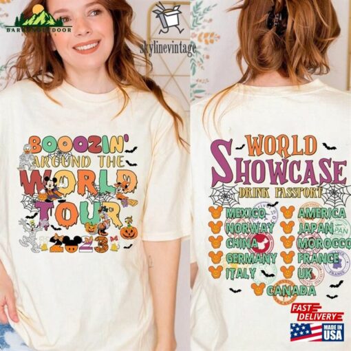 2 Sided Epcot World Tour Halloween Shirt Boozin Around The 2023 Unisex Hoodie