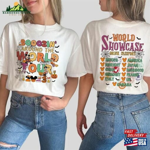 2 Sided Epcot World Tour Halloween Shirt Boozin Around The 2023 Unisex Hoodie