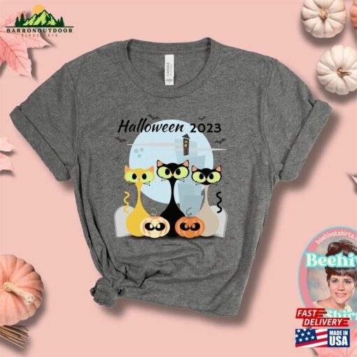 Adult Halloween 2023 Cats And Pumpkins Unisex Jersey Short Sleeve Tee Classic Hoodie