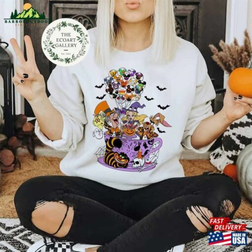 Alice In Wonderland Halloween Shirt Tea Cup Mickey Balloon T-Shirt Sweatshirt