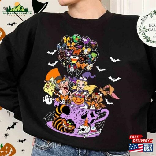 Alice In Wonderland Halloween Shirt Tea Cup Mickey Balloon T-Shirt Sweatshirt