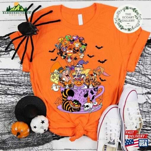 Alice In Wonderland Halloween Shirt Tea Cup Mickey Balloon T-Shirt Sweatshirt