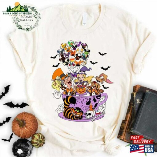 Alice In Wonderland Halloween Shirt Tea Cup Mickey Balloon T-Shirt Sweatshirt