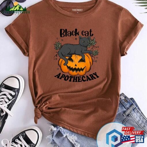 Apothecary Black Cat T-Shirt Halloween Sweatshirt Sweater Unisex Hoodie