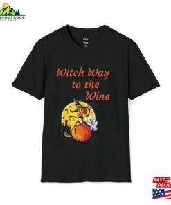 Attractive Super Soft Built To Last Hand Printed Eco Friendly Permanent Ink 2023 Halloween Witch Way The Wine Unisex T-Shirts Classic