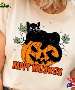 Black Cat Pumpkin Shirt Halloween Vintage Unisex Sweatshirt