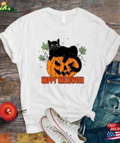 Black Cat Pumpkin Shirt Halloween Vintage Unisex Sweatshirt