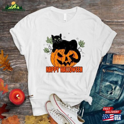 Black Cat Pumpkin Shirt Halloween Vintage Unisex Sweatshirt