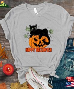 Black Cat Pumpkin Shirt Halloween Vintage Unisex Sweatshirt 3