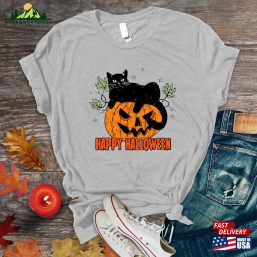 Black Cat Pumpkin Shirt Halloween Vintage Unisex Sweatshirt
