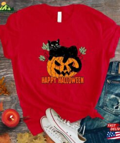 Black Cat Pumpkin Shirt Halloween Vintage Unisex Sweatshirt 4