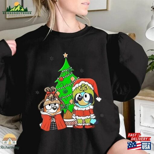 Bluey And Bingo Family Merry Christmas 2023 Comfort Color T-Shirt Sweatshirt Unisex Hoodie