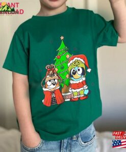 Bluey And Bingo Family Merry Christmas 2023 Png Blue Dog Kids T-Shirt Unisex