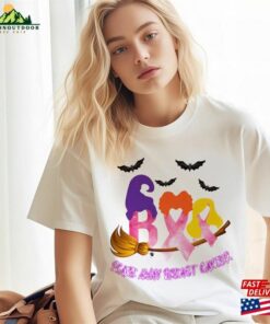 Boo Ca#Ncer Ribbon Shirt W#Itch Broom Breast Awareness Tee Sweatshirt Unisex