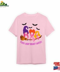 Boo Ca#Ncer Ribbon Shirt W#Itch Broom Breast Awareness Tee Sweatshirt Unisex