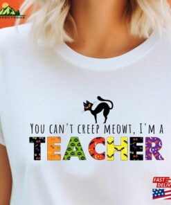 Cat Lover Teacher T-Shirt Vintage Halloween Spooky Crewneck Unisex