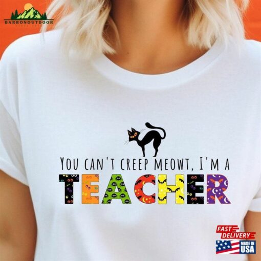 Cat Lover Teacher T-Shirt Vintage Halloween Spooky Crewneck Unisex