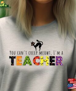 Cat Lover Teacher T-Shirt Vintage Halloween Spooky Crewneck Unisex