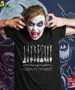 Celebrate Diversity Salem Broom Company Witch Lover Witchy Woman Funny Halloween Costumes 2023 Quick Easy Lazy Outfit T-Shirt Classic Unisex