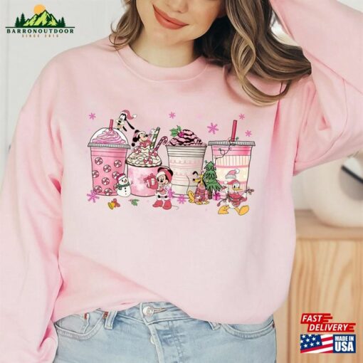 Christmas Mickey Coffee Pink Sweatshirt Disney Tee Hoodie
