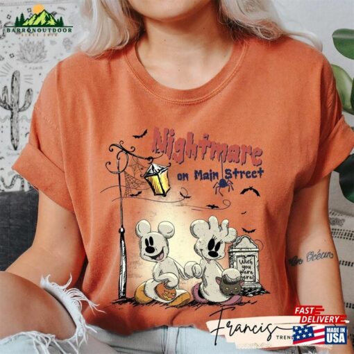 Comfort Color Vintage Mickey Minnie Halloween Shirt Nightmare On The Main Street Disney Pumpkin Tee T-Shirt Classic