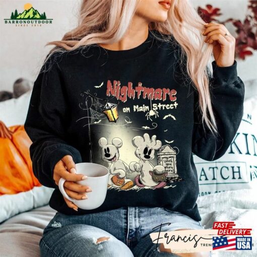 Comfort Color Vintage Mickey Minnie Halloween Shirt Nightmare On The Main Street Disney Pumpkin Tee T-Shirt Classic