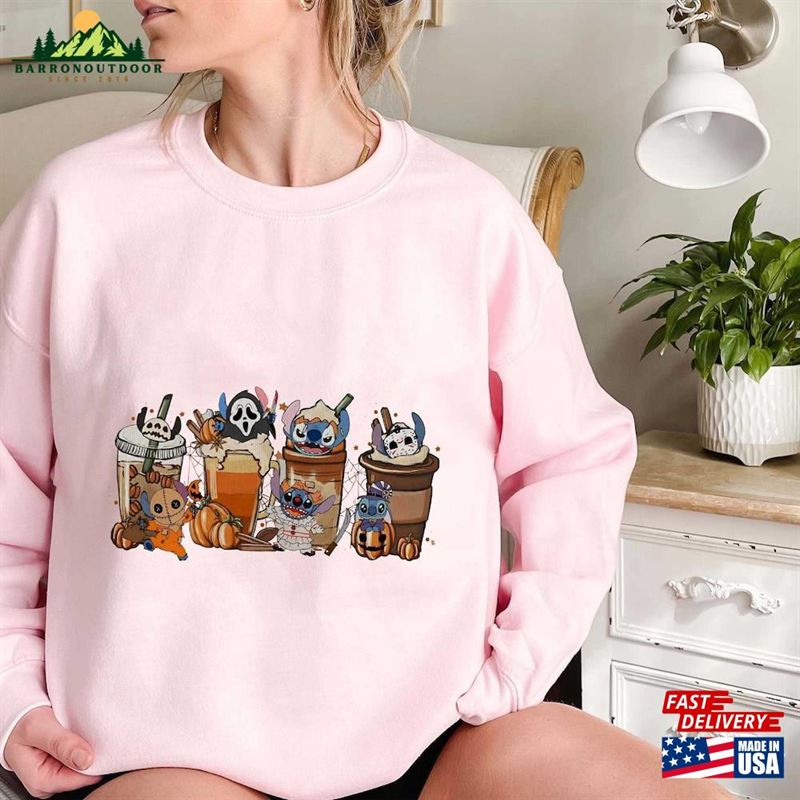 Comfort Colors® Vintage Stitch Horror Halloween Coffee Sweatshirt Movie Characters Hoodie T-Shirt