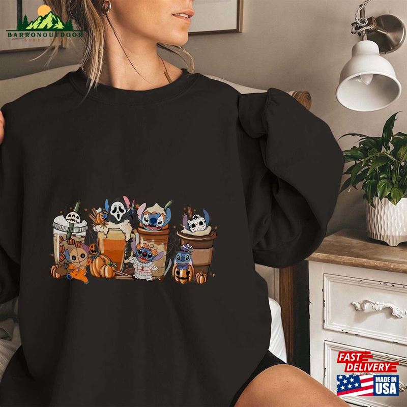 Comfort Colors® Vintage Stitch Horror Halloween Coffee Sweatshirt Movie Characters Hoodie T-Shirt