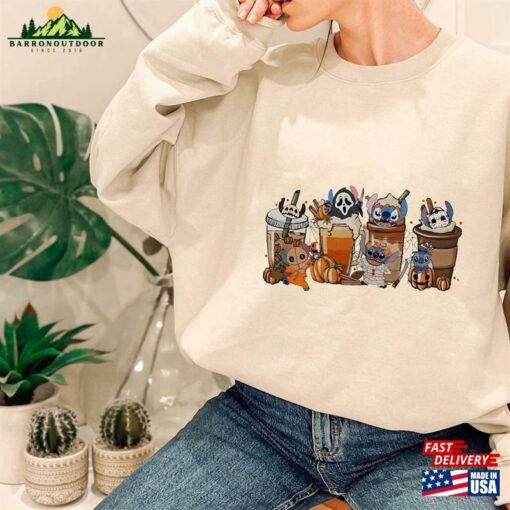 Comfort Colors® Vintage Stitch Horror Halloween Coffee Sweatshirt Movie Characters Hoodie T-Shirt