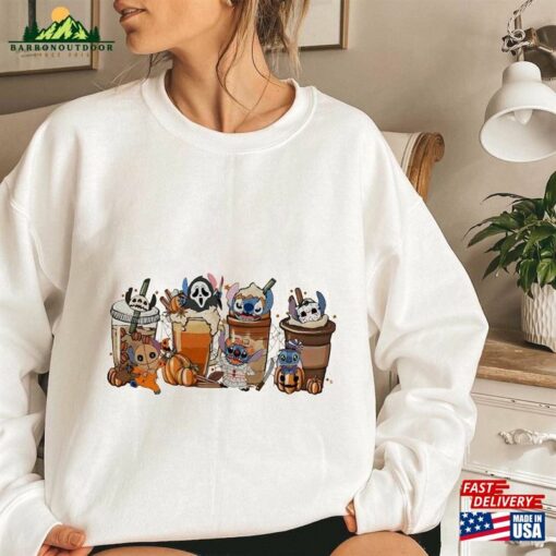 Comfort Colors® Vintage Stitch Horror Halloween Coffee Sweatshirt Movie Characters Hoodie T-Shirt
