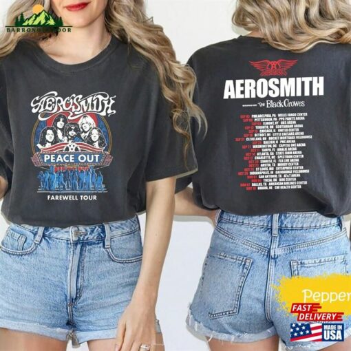 Comfort Colors Aerosmith 2023 2024 T-Shirt Peace Out Farewell Tour With The Black Crowes Sweatshirt Hoodie Concert Unisex
