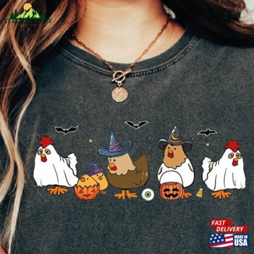 Comfort Colors Chicken Halloween Shirt Ghost Chickens Tee Spooky Season Hoodie T-Shirt