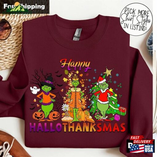 Comfort Colors Halloween Thanksgiving Christmas Shirt Happy Hallothanksmas Grinc Shirts Classic T-Shirt